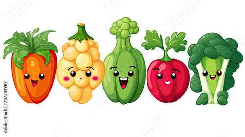 Funny vegetables with faces, cartoon, isolated