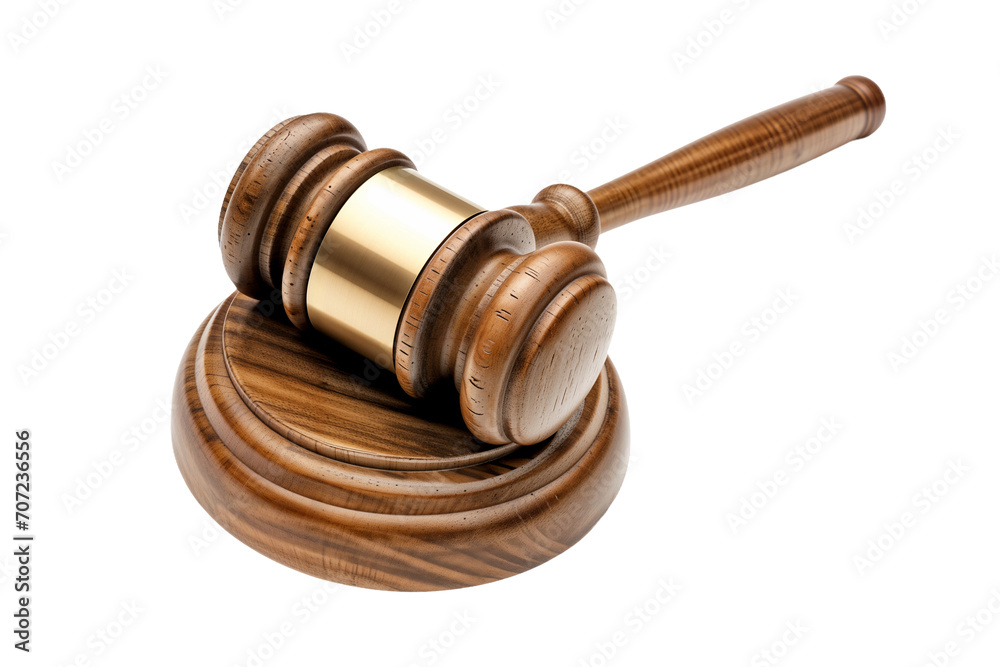 judge gavel png isolated on white or transparent background, wooden hammer cut-out hd