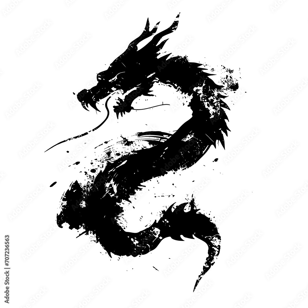 Chinese grunge ink painted dragon design element
