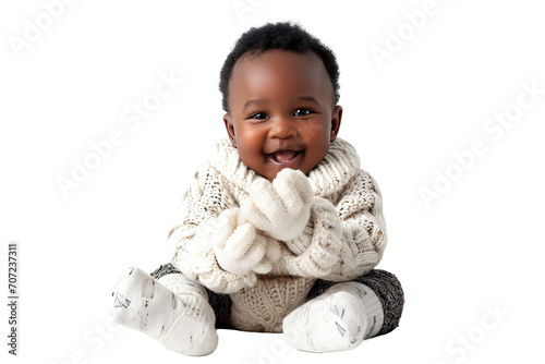 Portrait studio of young adorable African baby with happy smile isolated on transparent background. photo