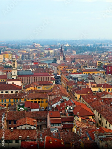 panorama of the city of Verona, a UNESCO world heritage site, seen from the top of the Lamberti tower, Italy