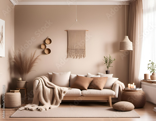 Cosy bohemian style living room interior