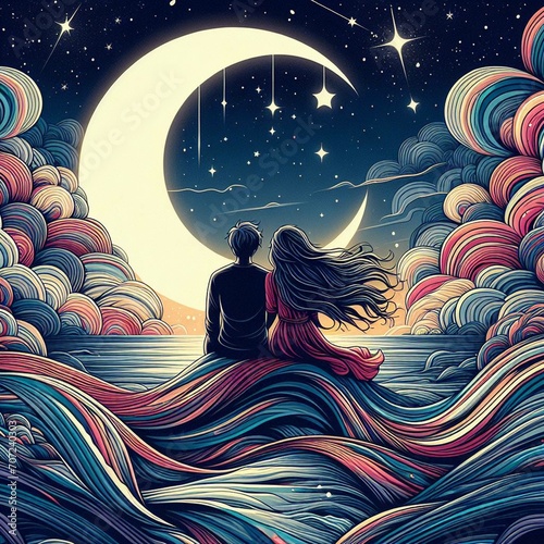 Twin flame couple. Soulmates. The concept of magical, esoteric, tantric, spiritual love. Connection between souls. Illustration for websites and much more. Created using generative ai tools.