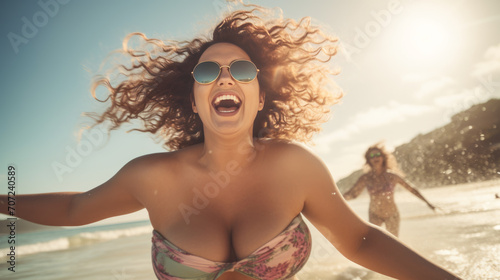 Young beautiful woman  wearing swimsuit having fun at beach
