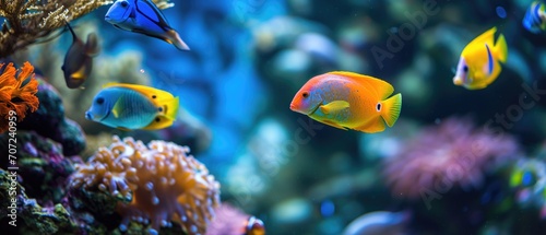 Colorful Fish Swimming In A Vibrant Tropical Freshwater Aquarium. Сoncept Exotic Aquatic Life, Tropical Fish Species, Colorful Aquarium, Underwater Delights, Vibrant Freshwater Habitat