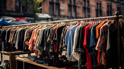 Clothes on a rail at street market , Ai generated image © Trendy Image Two