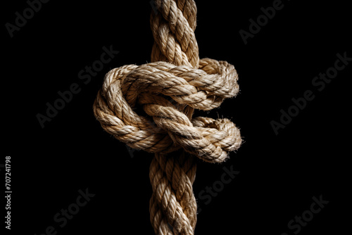 Generative AI Image Of Knot Tied In Length Of Rope Against Black Background Showing Concept Of Strength