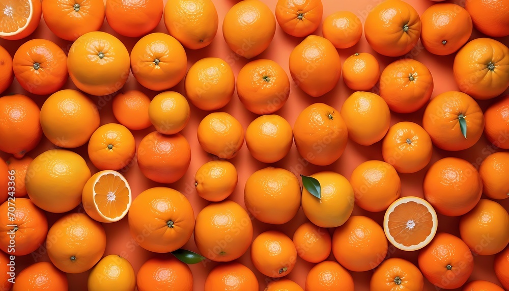 Oranges and tangerines on orange background clear, hd