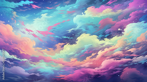 Hand drawn cartoon beautiful colorful cloud illustration background material 