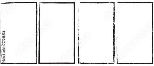 Grunge square and rectangle frames, Isolated Rectangle Grunge Brush Border Frames Collection Set. Premium Vector