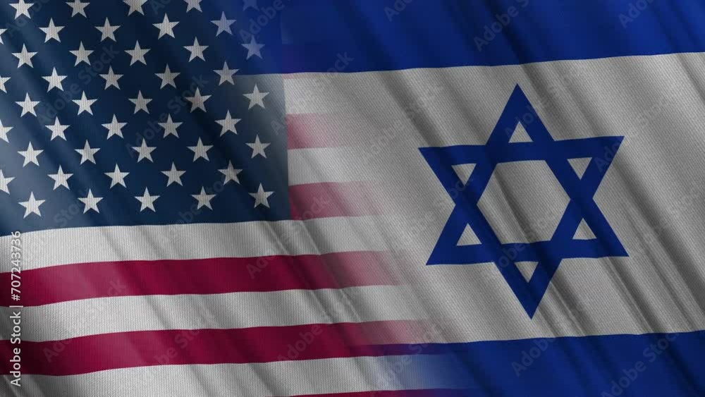 Israel and United States of America Flag Wave Loop Waving in Wind. Israel and American Flag Slow Motion