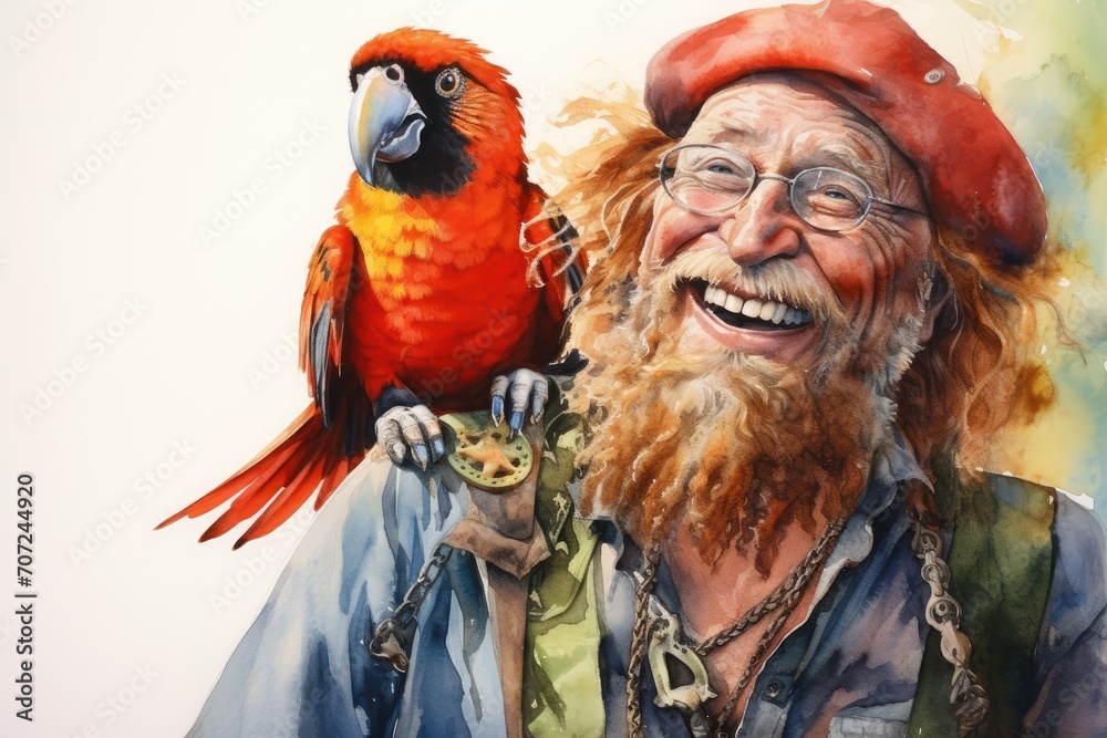portrait of a man with a parrot