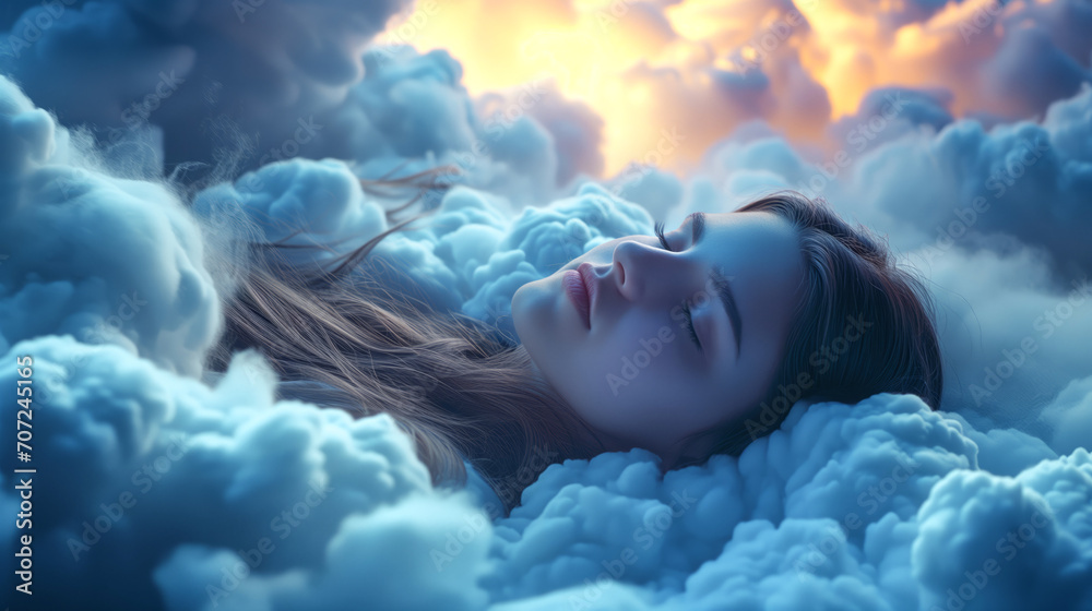 girl sleeps in the clouds. generated by ai