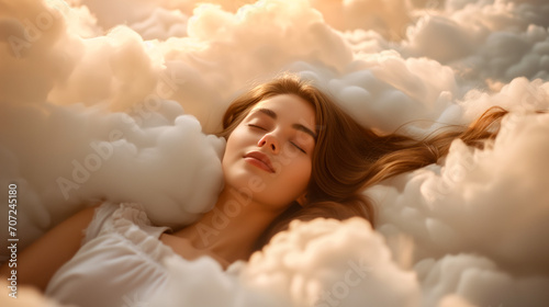  girl sleeps in the clouds. generated by ai