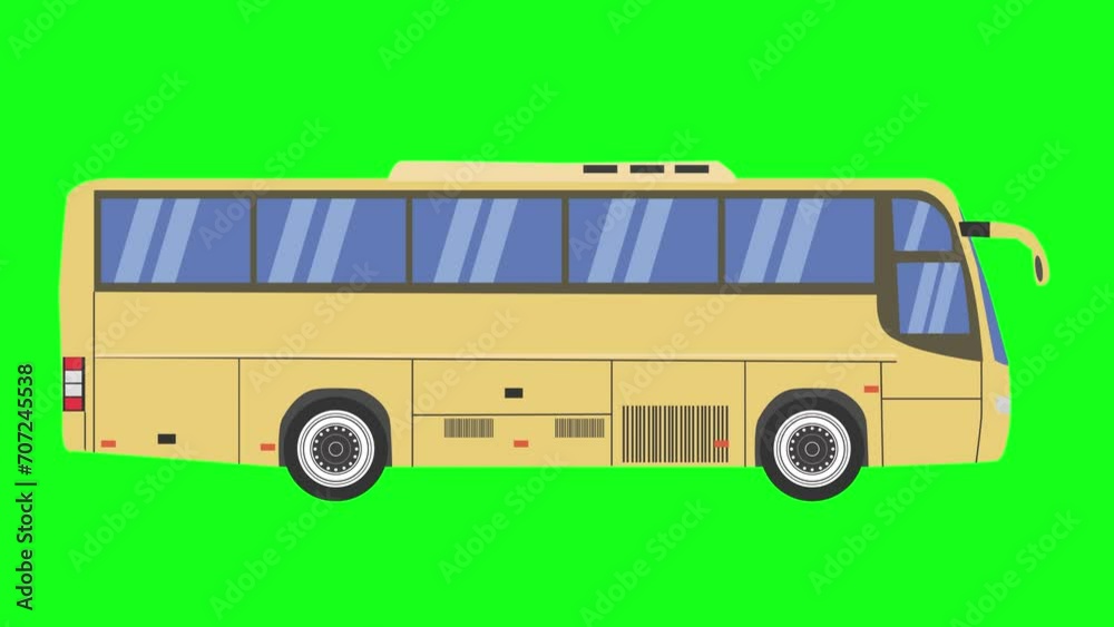 Running bus animation, flat cartoon on green screen, seamless loop Running bus animation, flat cartoon on green screen, seamless loop