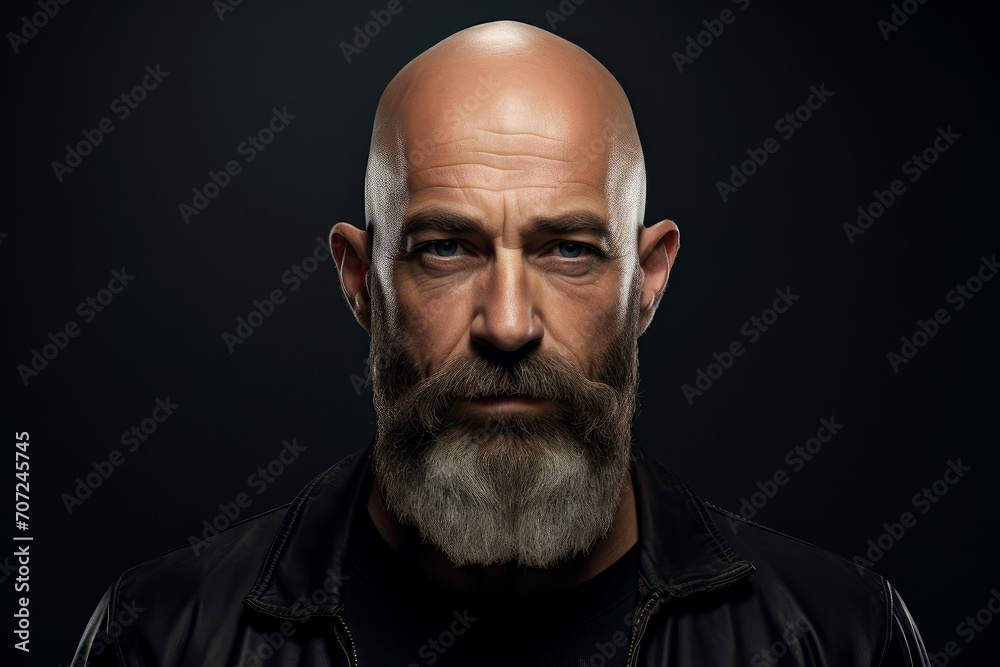 Obraz premium Noticeable Man beard bald head. Adult portrait. Generate Ai