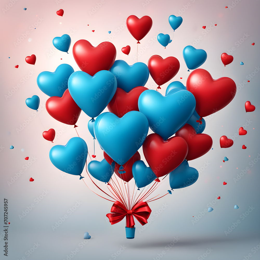 Blue and red balloons background. valentine day concept, generative ai