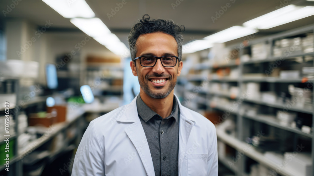 Fototapeta premium Focused researcher analyzing educational data advancing evidence-based practices