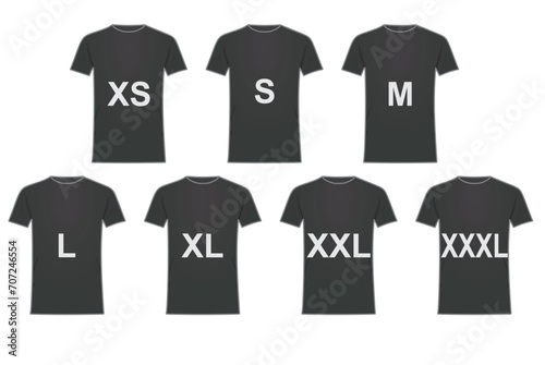 Clothing t shirts sizes. vector photo