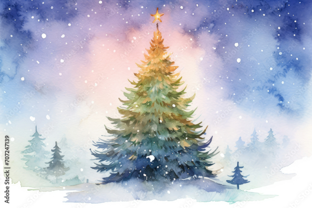 Landscape holiday seasonal card white snow christmas background forest fir winter tree
