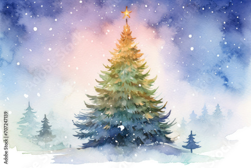 Landscape holiday seasonal card white snow christmas background forest fir winter tree © SHOTPRIME STUDIO