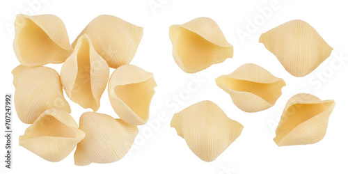 Conchiglioni italian pasta isolated on white background . Top view. Flat lay