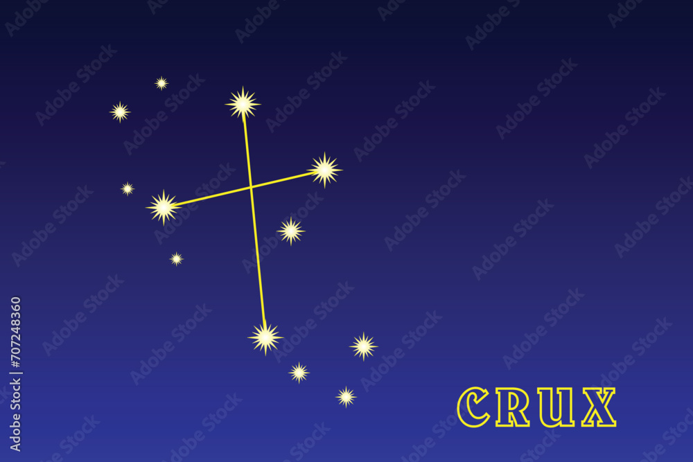 Constellation Crux. Constellation Southern Cross. Illustration of the constellation Crux. Constellation of the southern hemisphere of the sky. The smallest constellation in the sky Constellation Crux. Constellation Southern Cross. Illustration of the constellation Crux. Constellation of the southern hemisphere of the sky. The smallest constellation in the sky