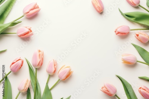 Spring tulip flowers on ivory background top view in flat lay style © GalleryGlider
