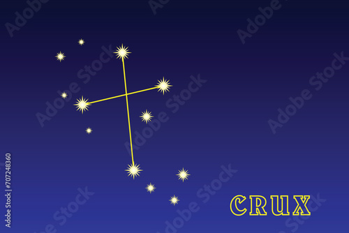 Constellation Crux. Constellation Southern Cross. Illustration of the constellation Crux. Constellation of the southern hemisphere of the sky. The smallest constellation in the sky