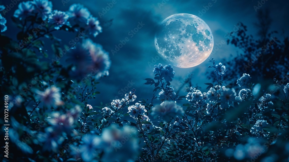 AI generated illustration of a full moon as it gracefully ascends above a picturesque landscape AI generated illustration of a full moon as it gracefully ascends above a picturesque landscape