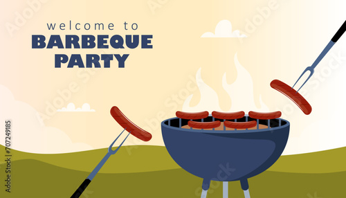 Barbeque party invitation card or poster template with grill food flyer. Vector illustration.