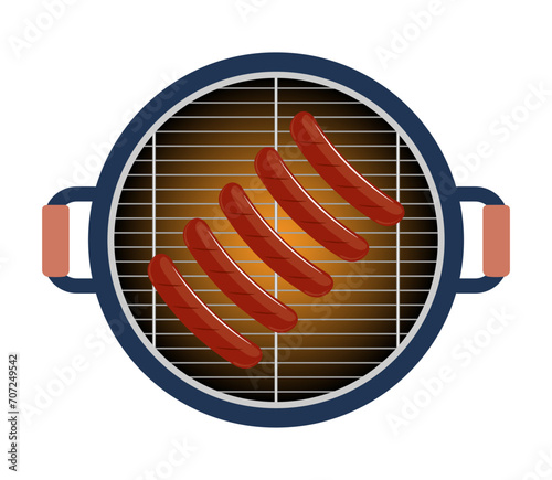 Round barbeque grill, BBQ icon, device for grilling food. Top view. Vector illustration.