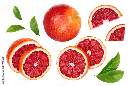 Blood red oranges isolated on white background . Top view. Flat lay photo