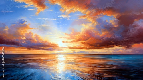 A coastal sunset painting the sky in a myriad of colors, casting a golden glow over the serene waters.