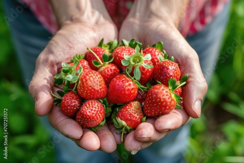 Hands Gently Cradling a Bounty of Freshly Harvested Strawberries