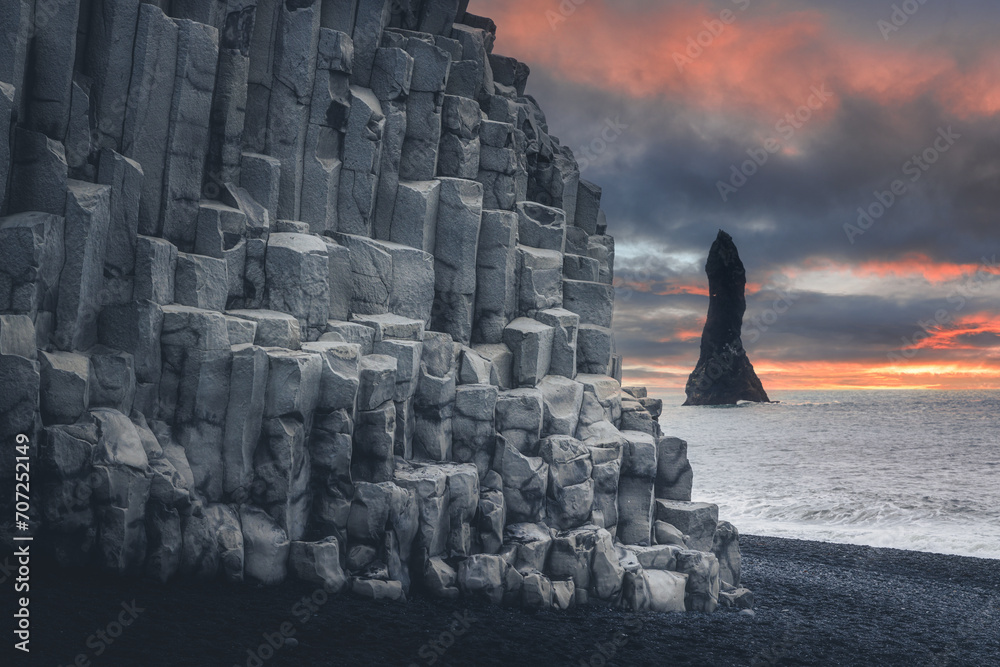 Aerial Reynisfjara Basalt Columns Beach