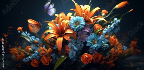Beautiful bouquet of flowers on a dark background © Asma