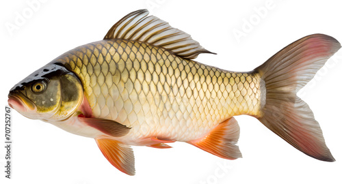 Live carp isolated on white background close-up