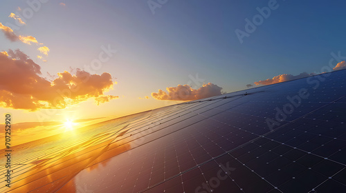 Uma extensa matriz de pain  is solares capturando a luz solar simbolizando o aproveitamento da energia solar para gera    o de energia renov  vel