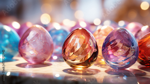 Precious gemstone Easter eggs, spectrum of colors, springtime celebration