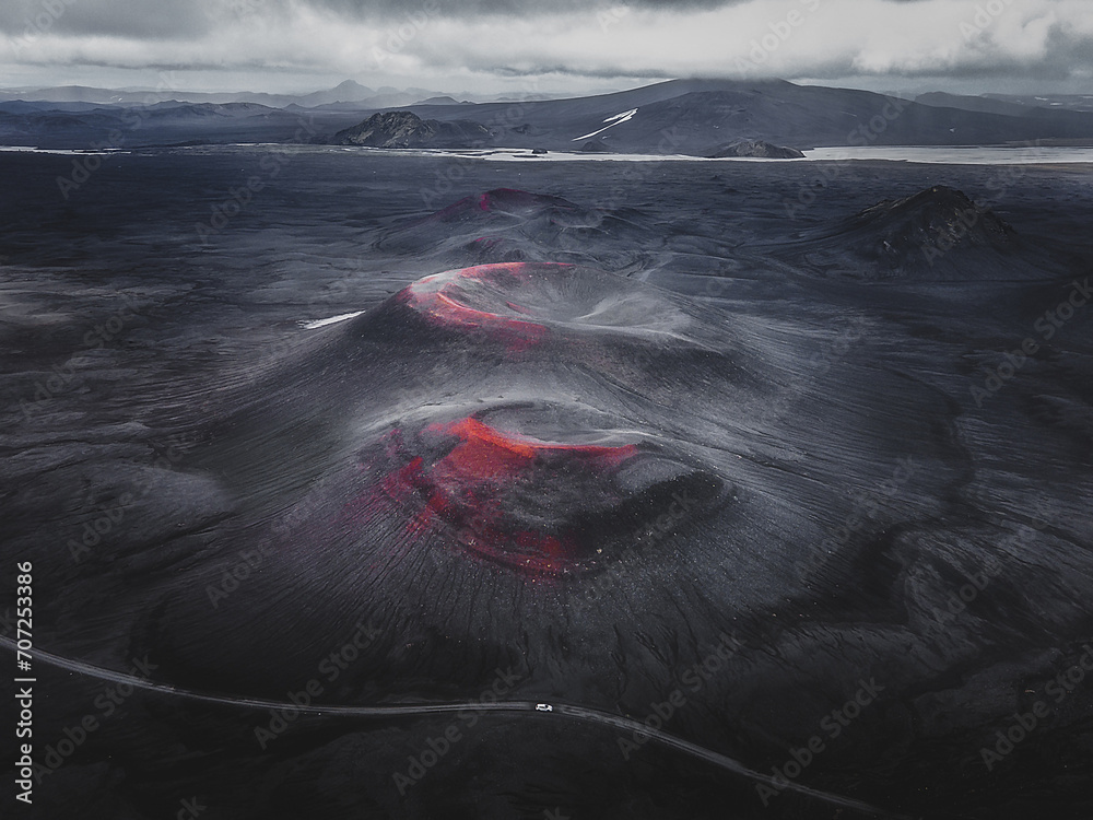 Aerial Red Craters in Landmannalaugar Iceland