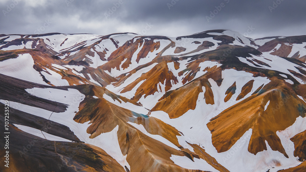 Orange Snowy Mountains in Landmannalaugar Iceland