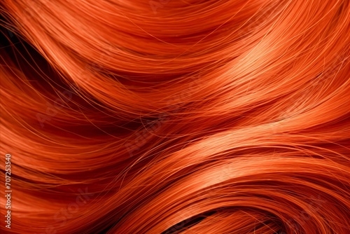 Close-up image capturing the vibrant and dynamic texture of red hair in a flowing, wave-like pattern. The rich, fiery color palette highlights the individual strands and their silky smoothness