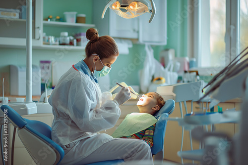 Dentist treating child