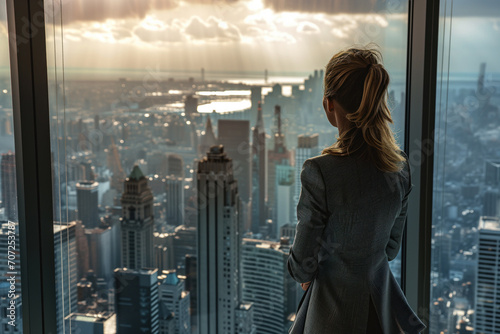 Businesswoman overlooking cityscape