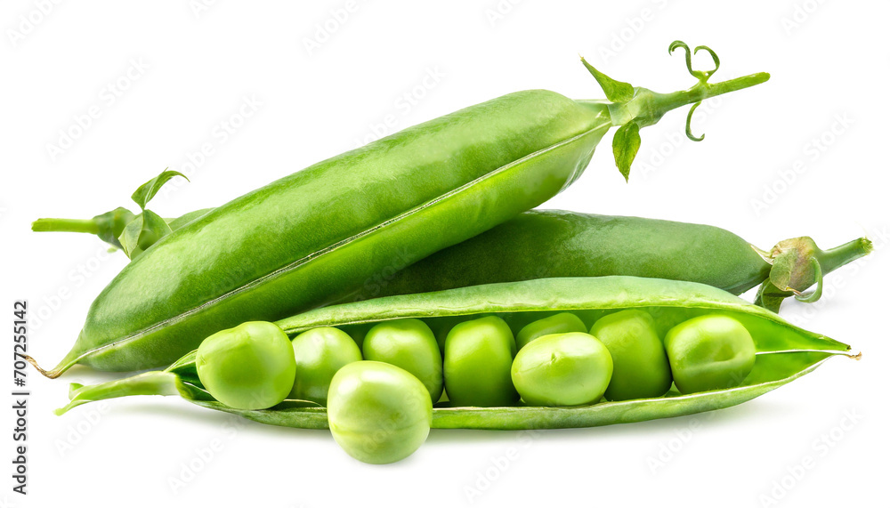 Green young peas isolated on white background close-up Green young peas isolated on white background close-up