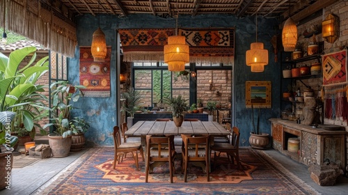 Interior of the room. Bohemian style. Kitchen.