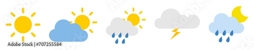 weather icons set on a transparent background, Clouds logo and sign, Moon icon and symbol