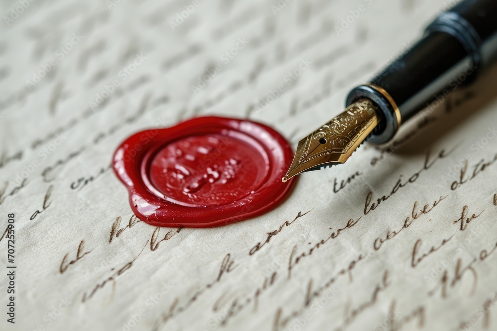 Handwritten love letter with a fountain pen and red wax seal Handwritten love letter with a fountain pen and red wax seal