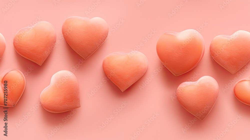 a pontone peach fuzz-colored background, a composition in a minimalist modern style, focusing on the simplicity and elegance of the heart elements against the soft . SEAMLESS PATTERN. a pontone peach fuzz-colored background, a composition in a minimalist modern style, focusing on the simplicity and elegance of the heart elements against the soft . SEAMLESS PATTERN.